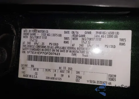 2016 Ford F-150 Xl z USA, uszkodzony, nr VIN 1FTEX1EP7GFD07623